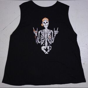 Black Sleeveless Brubobo Top with Skeleton Graphic, Size M